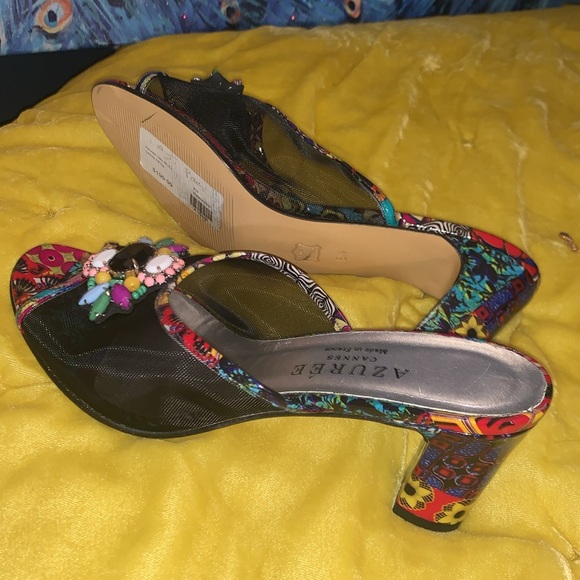 Azuree Cannes Size 5.5 Beaded Mesh Open Toe Chunk Heels - Picture 14 of 16